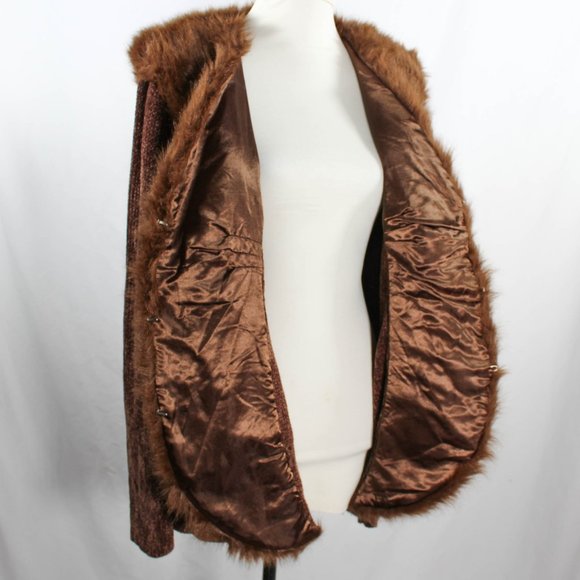Vintage 1990s Brown Knit Cardigan with Faux Fur Collar – Plus Size 1X - Picture 4 of 9